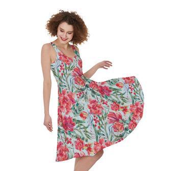 Red Amaryllis Pattern Print Sleeveless Knee Length Dress | Newhawaiianshirts AU