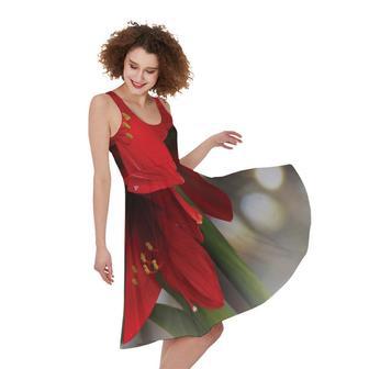 Red Amaryllis Print Sleeveless Knee Length Dress | Newhawaiianshirts AU