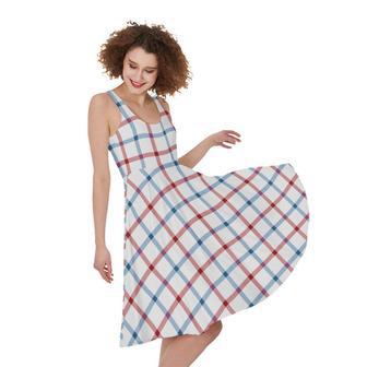 Red And Blue Tattersall Pattern Print Sleeveless Knee Length Dress | Newhawaiianshirts DE