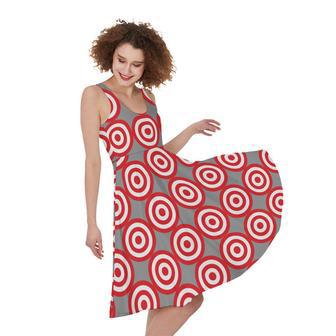 Red And White Bullseye Target Print Sleeveless Knee Length Dress | Newhawaiianshirts