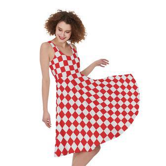 Red And White Checkered Pattern Print Sleeveless Knee Length Dress | Newhawaiianshirts AU