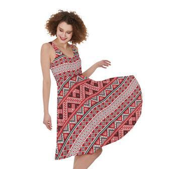 Red And White Native Tribal Print Sleeveless Knee Length Dress | Newhawaiianshirts AU