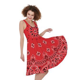 Red Black And White Bandana Print Sleeveless Knee Length Dress | Newhawaiianshirts