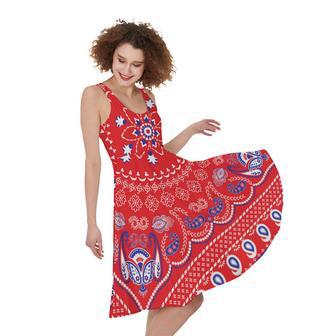 Red Blue And White Bandana Print Sleeveless Knee Length Dress | Newhawaiianshirts UK