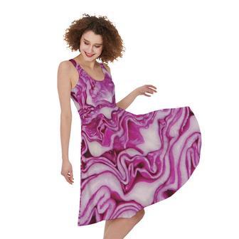 Red Cabbage Print Sleeveless Knee Length Dress | Newhawaiianshirts DE