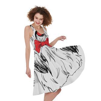 Red Cap Yorkshire Terrier Print Sleeveless Knee Length Dress | Newhawaiianshirts AU