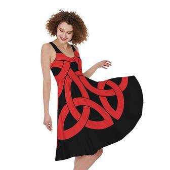 Red Celtic Knot Print Sleeveless Knee Length Dress | Newhawaiianshirts UK