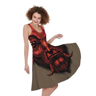 Red Devil Satan Print Sleeveless Knee Length Dress | Newhawaiianshirts AU