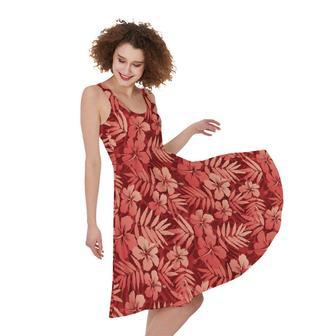 Red Hawaiian Tropical Pattern Print Sleeveless Knee Length Dress | Newhawaiianshirts UK