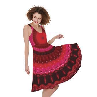 Red Kaleidoscope Print Sleeveless Knee Length Dress | Newhawaiianshirts DE