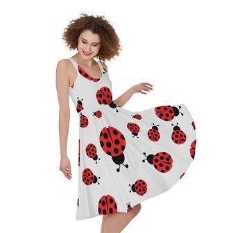 Red Ladybug Pattern Print Sleeveless Knee Length Dress | Newhawaiianshirts UK