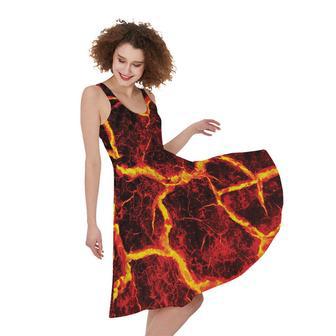 Red Lava Print Sleeveless Knee Length Dress | Newhawaiianshirts DE