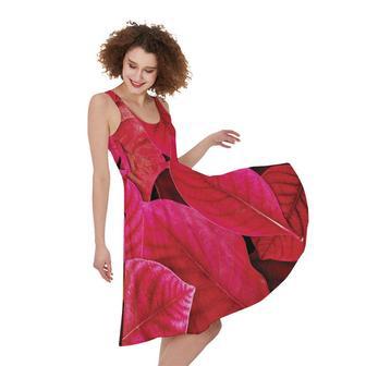 Red Leaf Print Sleeveless Knee Length Dress | Newhawaiianshirts AU