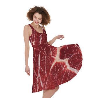 Red Meat Print Sleeveless Knee Length Dress | Newhawaiianshirts UK