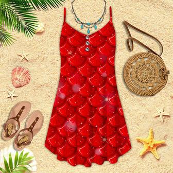 Red Mermaid Scales Spaghetti Strap Summer Dress | Newhawaiianshirts