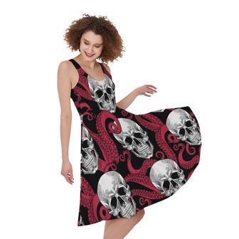 Red Octopus Skull Pattern Print Sleeveless Knee Length Dress | Newhawaiianshirts