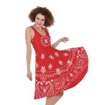 Red Paisley Bandana Print Sleeveless Knee Length Dress | Newhawaiianshirts DE