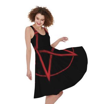 Red Pentagram Symbol Print Sleeveless Knee Length Dress | Newhawaiianshirts DE