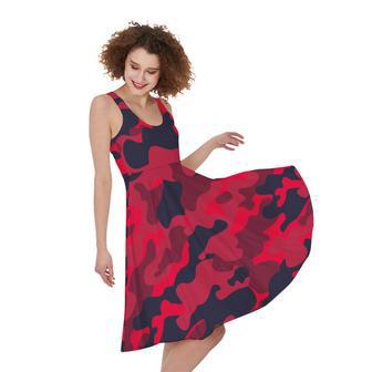 Red Pink And Black Camouflage Print Sleeveless Knee Length Dress | Newhawaiianshirts