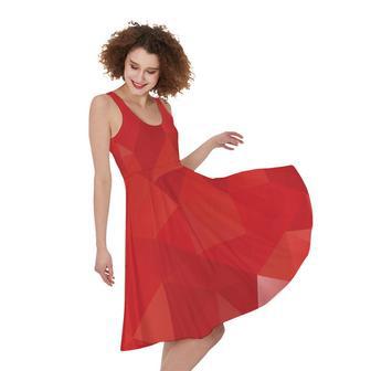 Red Polygonal Geometric Print Sleeveless Knee Length Dress | Newhawaiianshirts UK