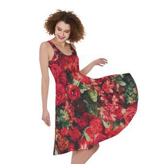 Red Rose Flower Print Sleeveless Knee Length Dress | Newhawaiianshirts