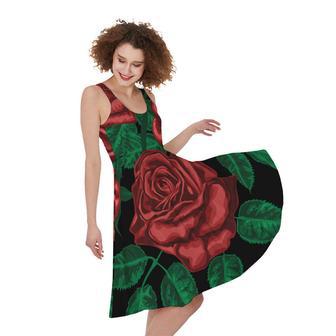 Red Roses Tattoo Print Sleeveless Knee Length Dress | Newhawaiianshirts UK