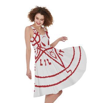 Red Satanic Pentagram Symbol Print Sleeveless Knee Length Dress | Newhawaiianshirts