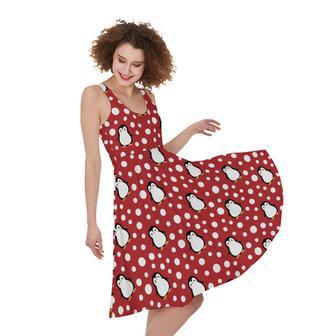 Red Snow Penguin Pattern Print Sleeveless Knee Length Dress | Newhawaiianshirts UK