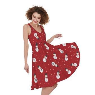 Red Snowman Pattern Print Sleeveless Knee Length Dress | Newhawaiianshirts UK