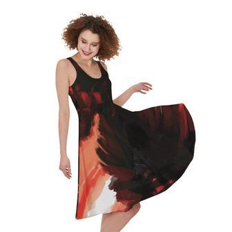 Red Sunset Samurai Print Sleeveless Knee Length Dress | Newhawaiianshirts DE