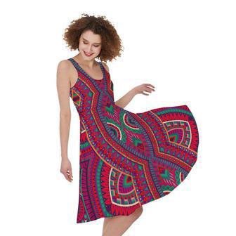 Red Tribal Ethnic Mandala Print Sleeveless Knee Length Dress | Newhawaiianshirts