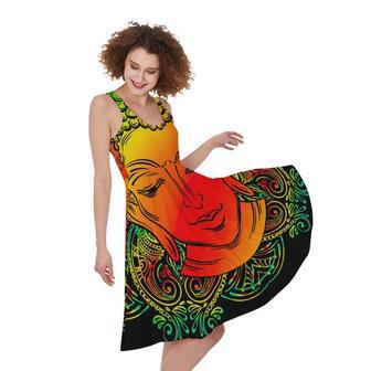 Reggae Buddha Print Sleeveless Knee Length Dress | Newhawaiianshirts