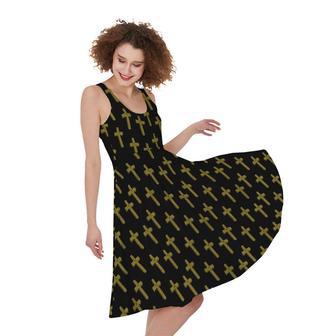 Religious Cross Pattern Print Sleeveless Knee Length Dress | Newhawaiianshirts UK