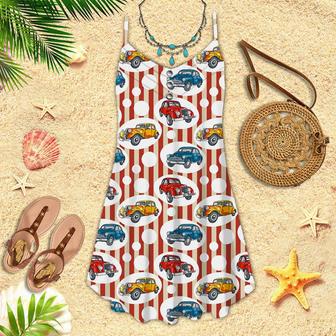 Retro Car Vintage Striped Pattern Spaghetti Strap Summer Dress | Newhawaiianshirts UK