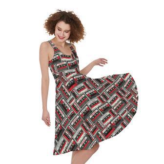 Retro Cassette Tape Pattern Print Sleeveless Knee Length Dress | Newhawaiianshirts UK