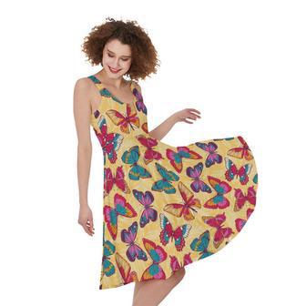 Retro Colorful Butterfly Pattern Print Sleeveless Knee Length Dress | Newhawaiianshirts