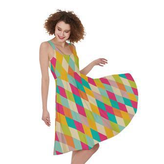 Retro Harlequin Pattern Print Sleeveless Knee Length Dress | Newhawaiianshirts DE