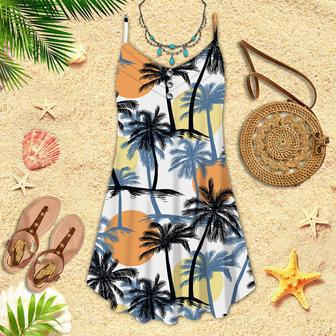 Retro Sunset Palm Trees Tropical Spaghetti Strap Summer Dress | Newhawaiianshirts UK