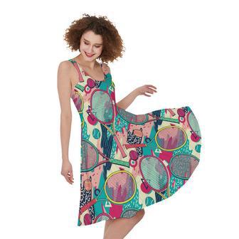 Retro Tennis Pattern Print Sleeveless Knee Length Dress | Newhawaiianshirts UK