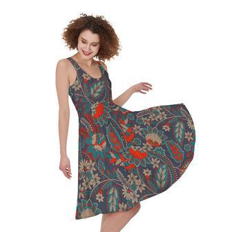 Retro Vintage Bohemian Floral Print Sleeveless Knee Length Dress | Newhawaiianshirts AU