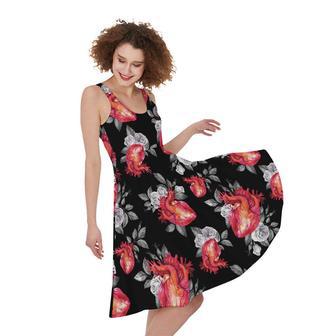 Rose And Heart Pattern Print Sleeveless Knee Length Dress | Newhawaiianshirts CA