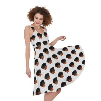 Rottweiler Face Pattern Print Sleeveless Knee Length Dress | Newhawaiianshirts UK