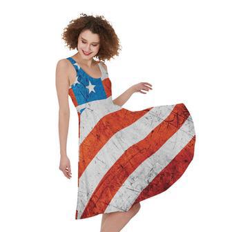 Rough USA Flag Print Sleeveless Knee Length Dress | Newhawaiianshirts UK