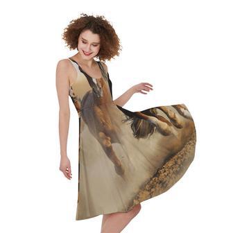 Running Wild Horses Print Sleeveless Knee Length Dress | Newhawaiianshirts DE