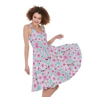 Sakura Cherry Blossom Pattern Print Sleeveless Knee Length Dress | Newhawaiianshirts AU