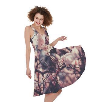 Sakura Cherry Blossom Print Sleeveless Knee Length Dress | Newhawaiianshirts UK