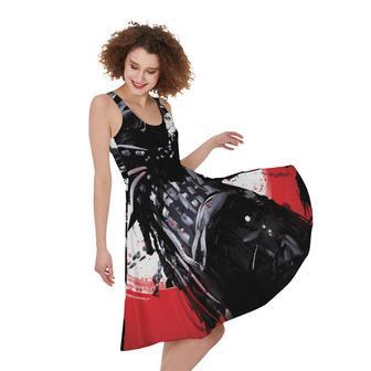 Samurai And Crow Print Sleeveless Knee Length Dress | Newhawaiianshirts DE