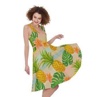 Sand Beach Pineapple Pattern Print Sleeveless Knee Length Dress | Newhawaiianshirts AU