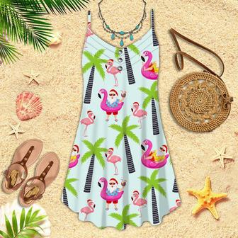 Santa Claus With Flamingo Christmas In July Spaghetti Strap Summer Dress | Newhawaiianshirts CA