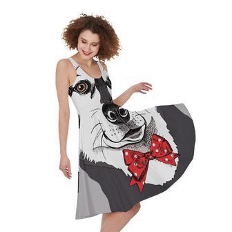 Santa Siberian Husky Print Sleeveless Knee Length Dress | Newhawaiianshirts AU